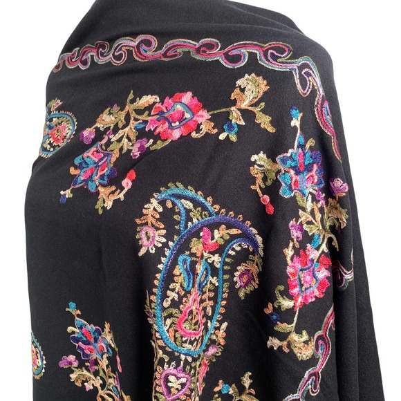 Black Hand Embroidered Cashmere Shawl - Picture 5 of 8